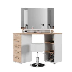 Eckschminktisch "Sofia" Weiß/Sonoma/Sonoma 128.4 Cm Mit Hocker Vicco -Möbel Store m5420 hw 07 ol