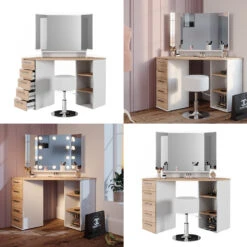 Eckschminktisch "Sofia" Weiß/Sonoma/Sonoma 128.4 Cm Mit Hocker Vicco -Möbel Store m5420 hw 08 ol