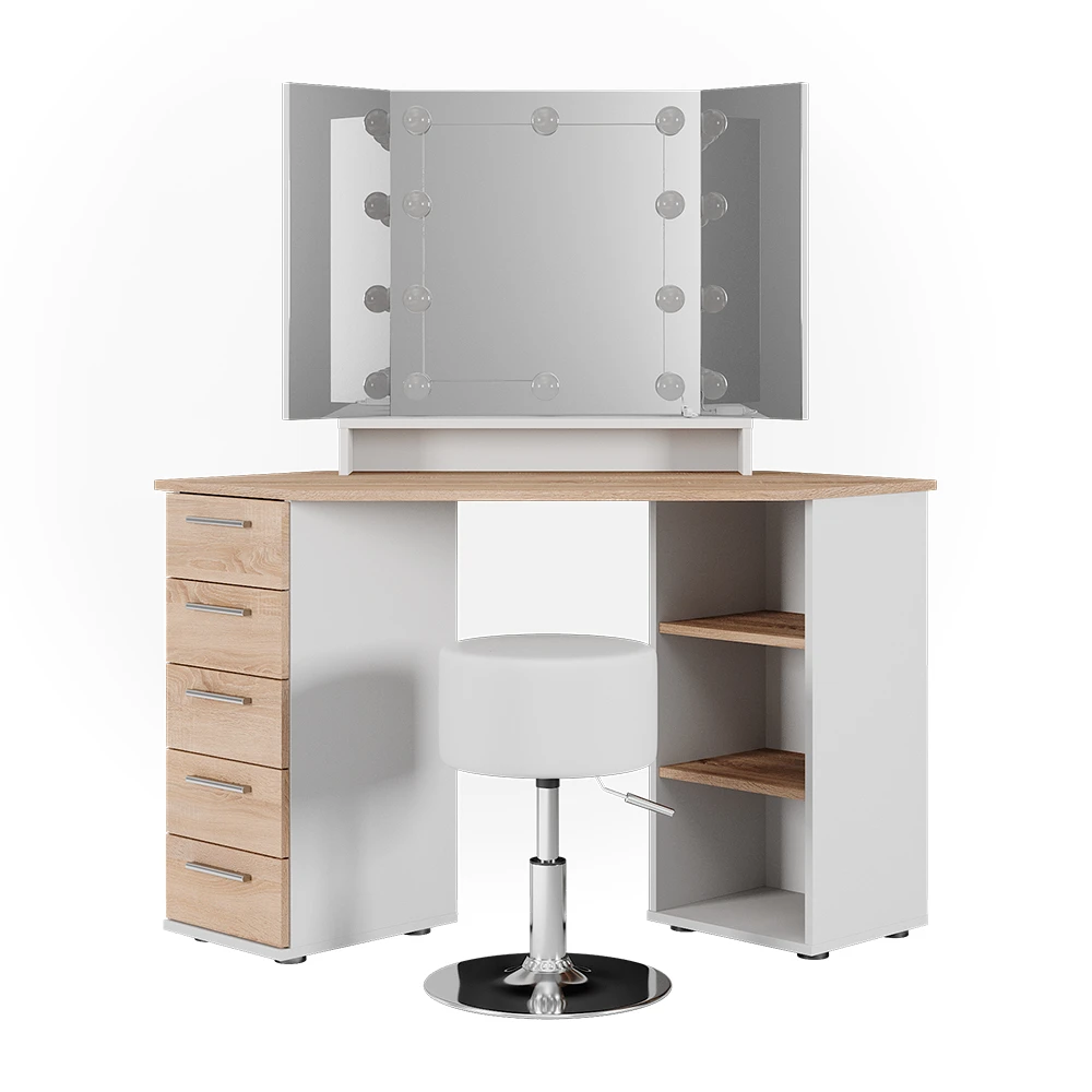 Eckschminktisch "Sofia" Weiß/Sonoma/Sonoma 128.4 Cm Mit LED Beleuchtung Und Hocker Vicco 3 Eckschminktisch "Sofia" Weiß/Sonoma/Sonoma 128.4 Cm Mit LED Beleuchtung Und Hocker Vicco
