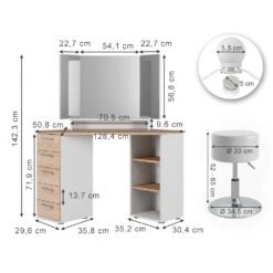 Eckschminktisch "Sofia" Weiß/Sonoma/Sonoma 128.4 Cm Mit LED Beleuchtung Und Hocker Vicco 13 Eckschminktisch "Sofia" Weiß/Sonoma/Sonoma 128.4 Cm Mit LED Beleuchtung Und Hocker Vicco -Möbel Store m5420 hw l 03 ol