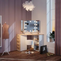 Eckschminktisch "Sofia" Weiß/Sonoma/Sonoma 128.4 Cm Mit LED Beleuchtung Und Hocker Vicco 14 Eckschminktisch "Sofia" Weiß/Sonoma/Sonoma 128.4 Cm Mit LED Beleuchtung Und Hocker Vicco -Möbel Store m5420 hw l 04 ol