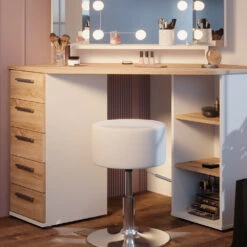 Eckschminktisch "Sofia" Weiß/Sonoma/Sonoma 128.4 Cm Mit LED Beleuchtung Und Hocker Vicco 15 Eckschminktisch "Sofia" Weiß/Sonoma/Sonoma 128.4 Cm Mit LED Beleuchtung Und Hocker Vicco -Möbel Store m5420 hw l 05 ol