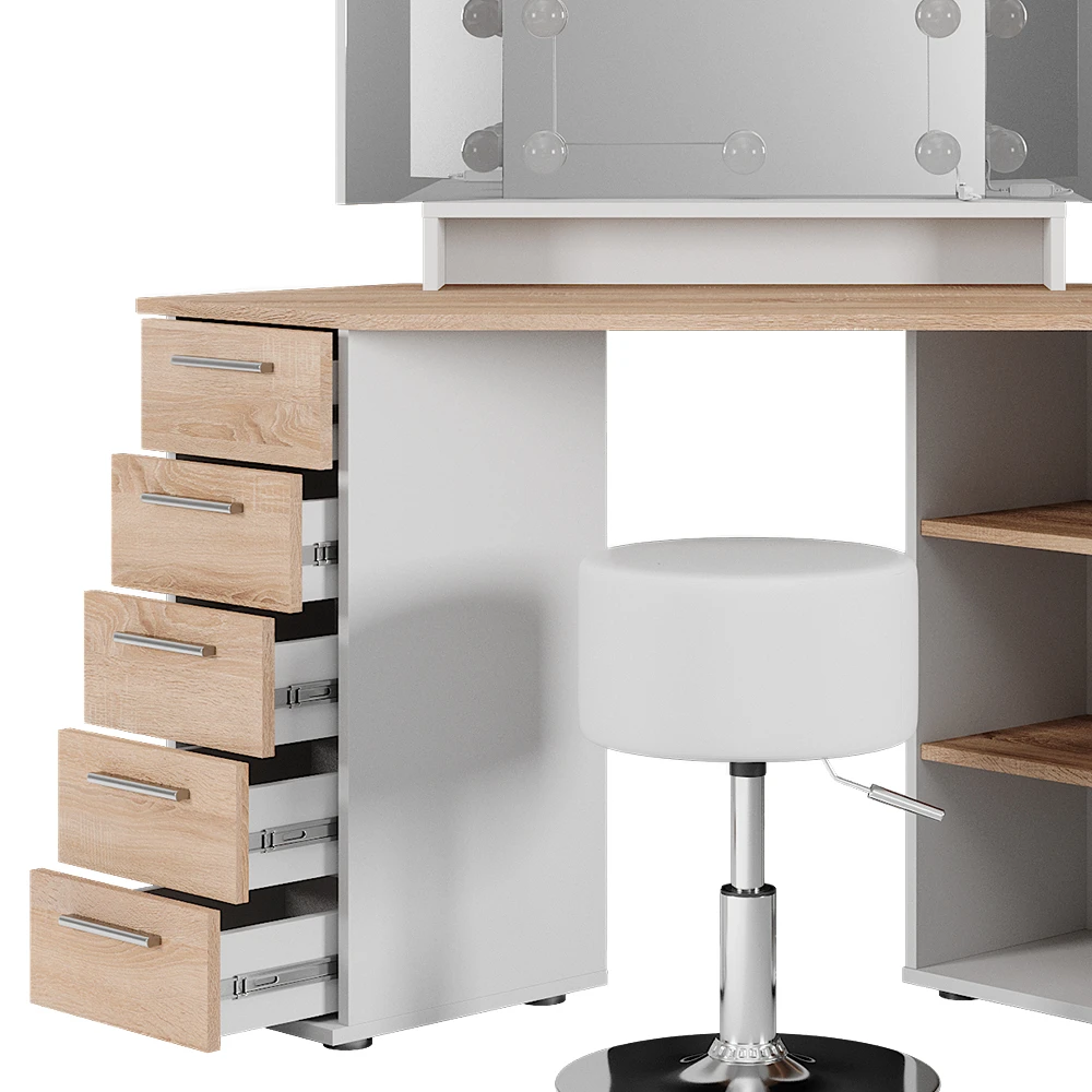 Eckschminktisch "Sofia" Weiß/Sonoma/Sonoma 128.4 Cm Mit LED Beleuchtung Und Hocker Vicco 8 Eckschminktisch "Sofia" Weiß/Sonoma/Sonoma 128.4 Cm Mit LED Beleuchtung Und Hocker Vicco – Bild 6