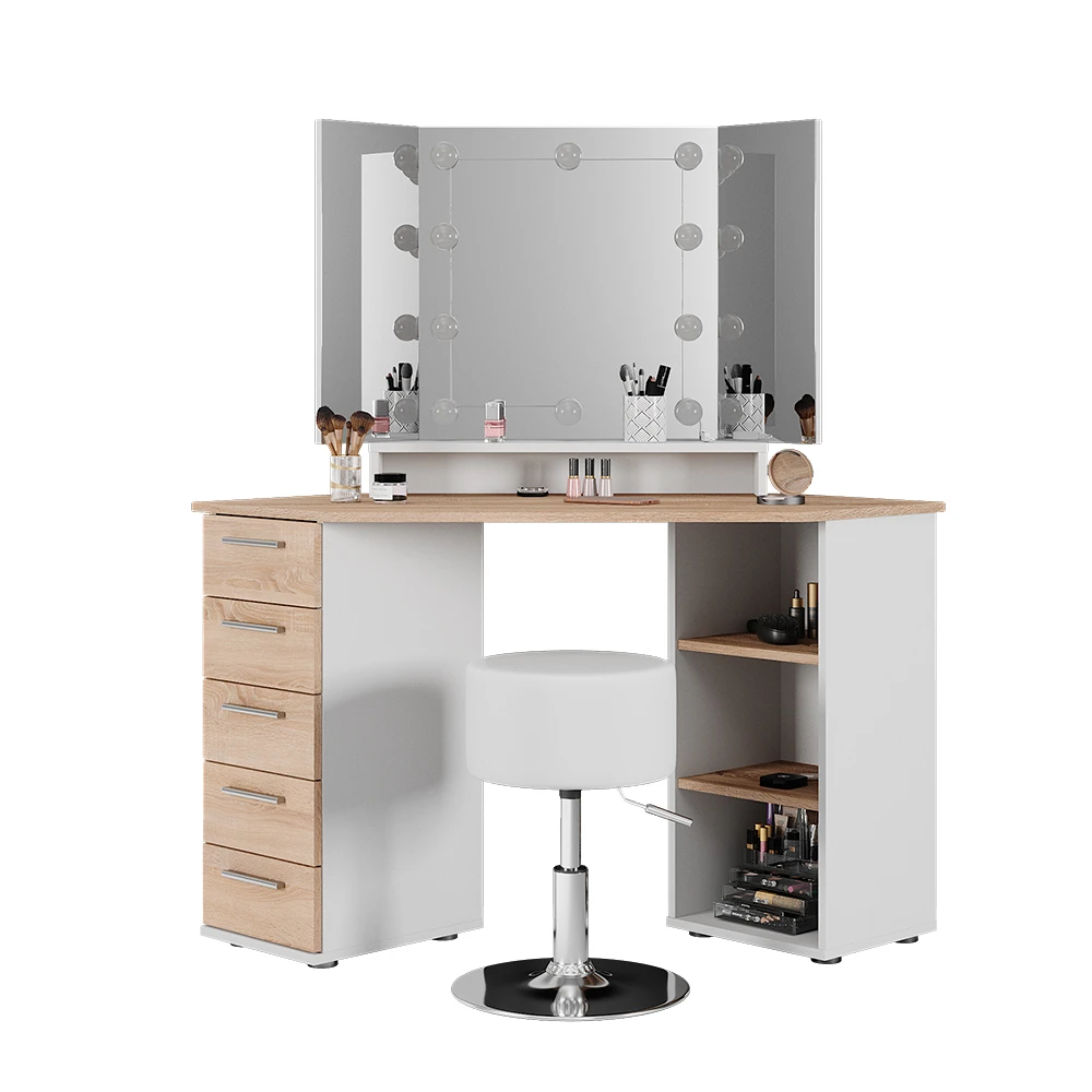 Eckschminktisch "Sofia" Weiß/Sonoma/Sonoma 128.4 Cm Mit LED Beleuchtung Und Hocker Vicco 9 Eckschminktisch "Sofia" Weiß/Sonoma/Sonoma 128.4 Cm Mit LED Beleuchtung Und Hocker Vicco – Bild 7
