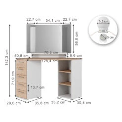 Eckschminktisch "Sofia" Weiß/Sonoma/Sonoma 128.4 Cm Mit LED Beleuchtung Vicco -Möbel Store m5420 l 03 ol