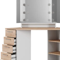 Eckschminktisch "Sofia" Weiß/Sonoma/Sonoma 128.4 Cm Mit LED Beleuchtung Vicco -Möbel Store m5420 l 06 ol