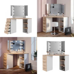 Eckschminktisch "Sofia" Weiß/Sonoma/Sonoma 128.4 Cm Mit LED Beleuchtung Vicco -Möbel Store m5420 l 08 ol