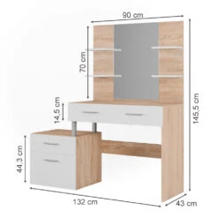 Schminktisch "Maria" Weiß/Sonoma/Sonoma 132 Cm Vicco -Möbel Store m5422 03 ol