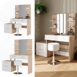 Schminktisch "Maria" Weiß/Sonoma/Sonoma 132 Cm Mit Hocker Vicco -Möbel Store m5422 hw 02 ol