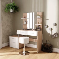 Schminktisch "Maria" Weiß/Sonoma/Sonoma 132 Cm Mit Hocker Vicco -Möbel Store m5422 hw 04 ol