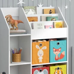 Kinderregal "Luigi" Weiß 100.4 X 114.2 Cm Mit 4 Faltboxen (bunt) Vicco -Möbel Store m5599 fb2046 2047 05 ol