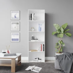 Bücherregal "Bob" Weiß 60 X 190 Cm Mit 5 Fächern Oskar Store -Möbel Store m5628 04 ol