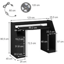 Gaming Tisch "Tails" Schwarz 123 X 55 Cm Mit LED-Beleuchtung Oskar Store -Möbel Store m5677 03 ol