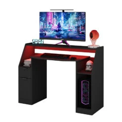 Gaming Tisch "Tails" Schwarz 123 X 55 Cm Mit LED-Beleuchtung Oskar Store -Möbel Store m5677 07 ol