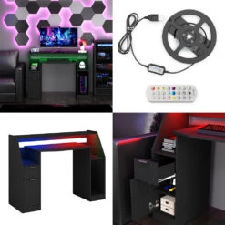 Gaming Tisch "Tails" Schwarz 123 X 55 Cm Mit LED-Beleuchtung Oskar Store -Möbel Store m5677 08 ol