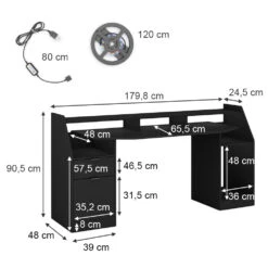 Gaming Tisch "Sonic" Schwarz 179.8 X 65.5 Cm Mit LED-Beleuchtung Oskar Store -Möbel Store m5679 03 ol