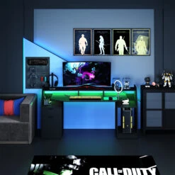 Gaming Tisch "Sonic" Schwarz 179.8 X 65.5 Cm Mit LED-Beleuchtung Oskar Store -Möbel Store m5679 04 ol