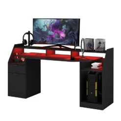Gaming Tisch "Sonic" Schwarz 179.8 X 65.5 Cm Mit LED-Beleuchtung Oskar Store -Möbel Store m5679 07 ol