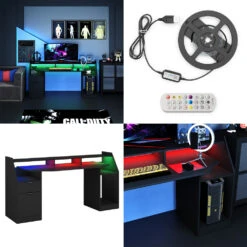 Gaming Tisch "Sonic" Schwarz 179.8 X 65.5 Cm Mit LED-Beleuchtung Oskar Store -Möbel Store m5679 08 ol