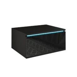Nachttisch "Samira" Schwarz Hochglanz 49 X 23 Cm Mit LED Beleuchtung Livinity