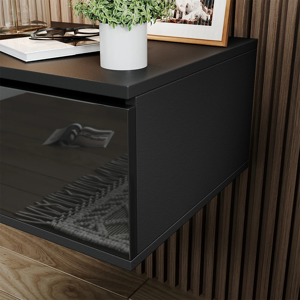 Nachttisch "Samira" Schwarz Hochglanz 49 X 23 Cm Mit LED Beleuchtung Livinity 7 Nachttisch "Samira" Schwarz Hochglanz 49 X 23 Cm Mit LED Beleuchtung Livinity – Bild 5