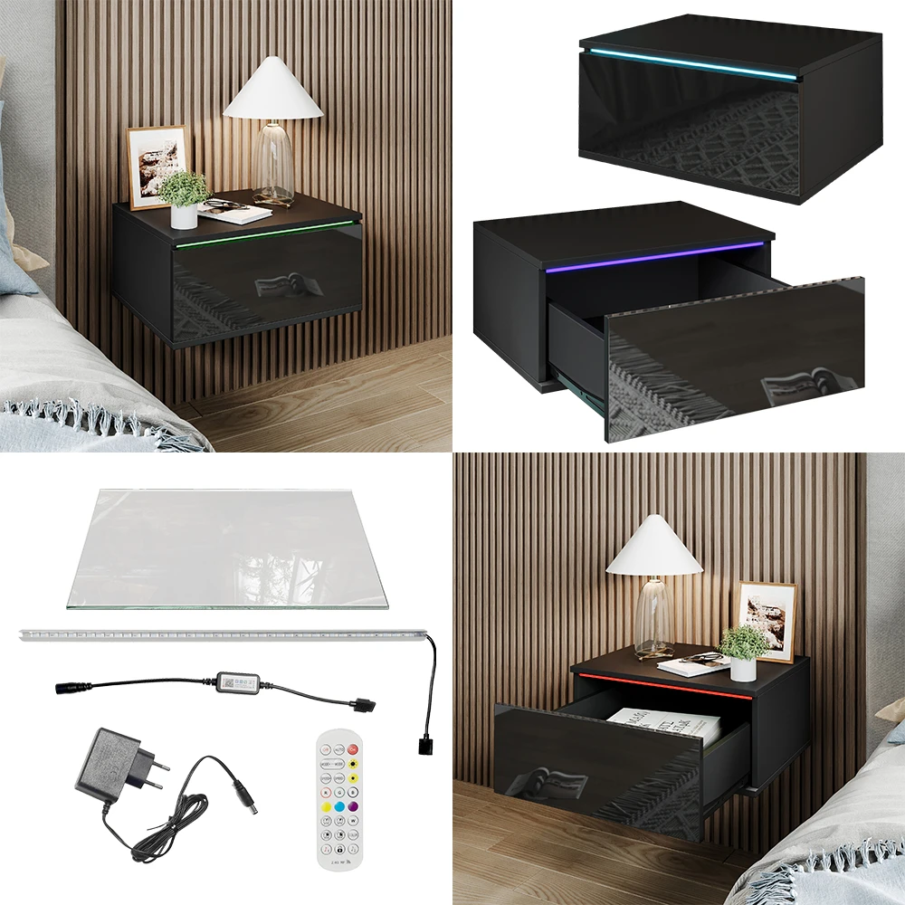 Nachttisch "Samira" Schwarz Hochglanz 49 X 23 Cm Mit LED Beleuchtung Livinity 10 Nachttisch "Samira" Schwarz Hochglanz 49 X 23 Cm Mit LED Beleuchtung Livinity – Bild 8