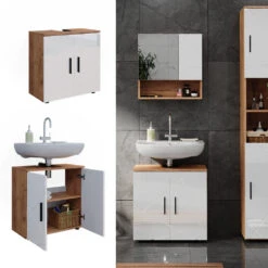 Waschbeckenunterschrank "Irma" Eiche/Weiß Hochglanz 60 X 59 Cm Vicco -Möbel Store m5710 02 ol