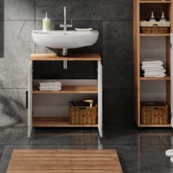 Waschbeckenunterschrank "Irma" Eiche/Weiß Hochglanz 60 X 59 Cm Vicco -Möbel Store m5710 05 ol