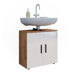 Waschbeckenunterschrank "Irma" Eiche/Weiß Hochglanz 60 X 59 Cm Vicco -Möbel Store m5710 08 ol