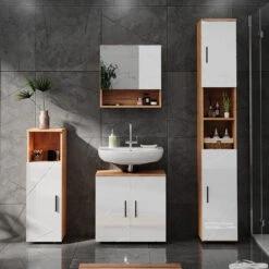 Midischrank "Irma" Eiche/Weiß Hochglanz 30 X 95 Cm Vicco -Möbel Store m5711 04 ol