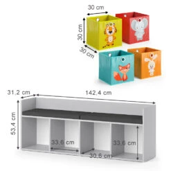 Kinderregal "Luigi" Hellgrau 142.4 X 53.4 Cm 4 Fächer, Mit Faltboxen Bunt Vicco 11 Kinderregal "Luigi" Hellgrau 142.4 X 53.4 Cm 4 Fächer, Mit Faltboxen Bunt Vicco -Möbel Store m5723 fb2046 47 03 ol