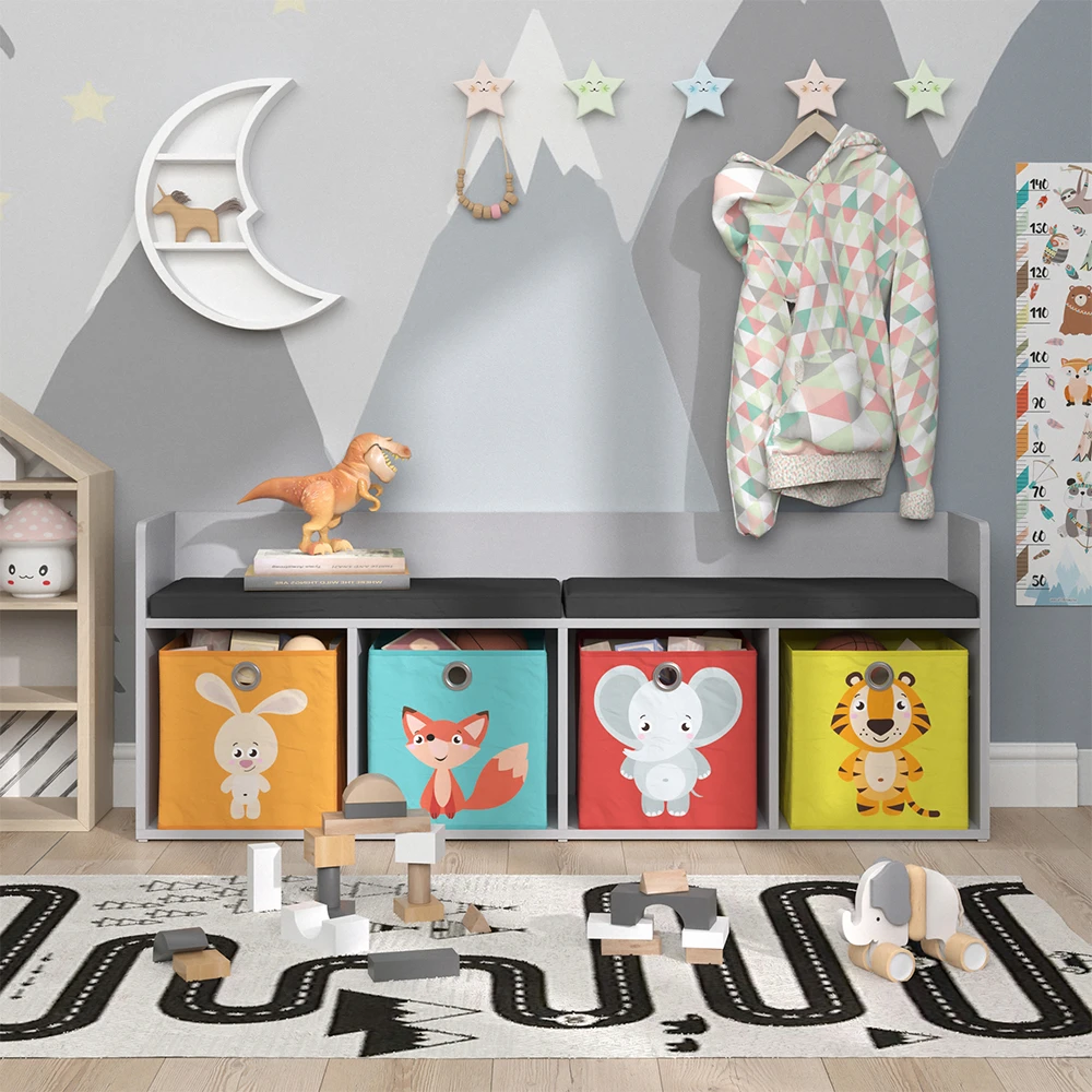 Kinderregal "Luigi" Hellgrau 142.4 X 53.4 Cm 4 Fächer, Mit Faltboxen Bunt Vicco 5 Kinderregal "Luigi" Hellgrau 142.4 X 53.4 Cm 4 Fächer, Mit Faltboxen Bunt Vicco – Bild 4