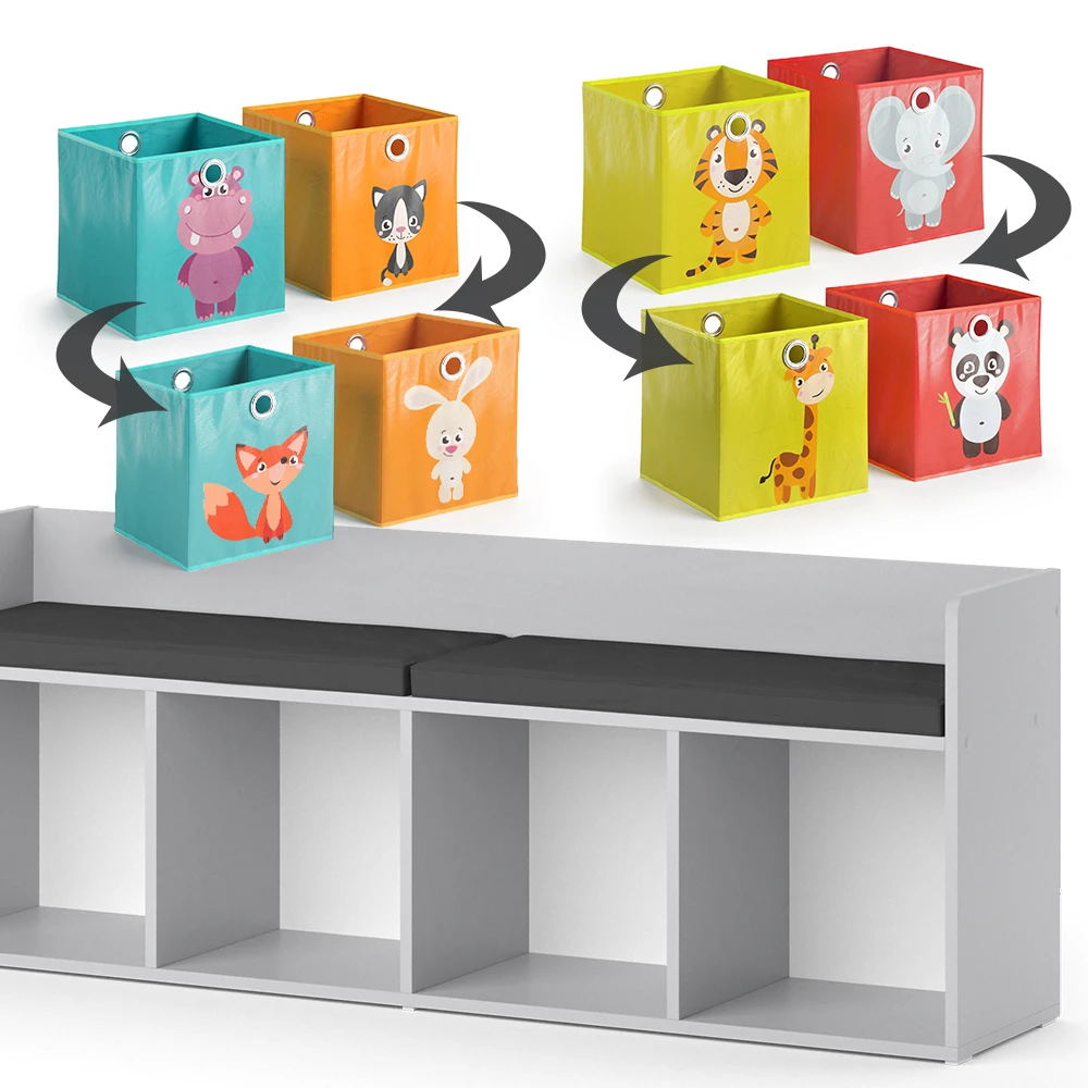 Kinderregal "Luigi" Hellgrau 142.4 X 53.4 Cm 4 Fächer, Mit Faltboxen Bunt Vicco 7 Kinderregal "Luigi" Hellgrau 142.4 X 53.4 Cm 4 Fächer, Mit Faltboxen Bunt Vicco – Bild 6