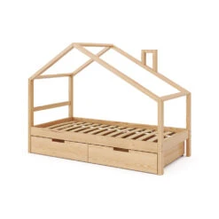 Hausbett "Lori" Naturholz 80x160 Cm Mit Schubladen, Ohne Matratze Vitalispa