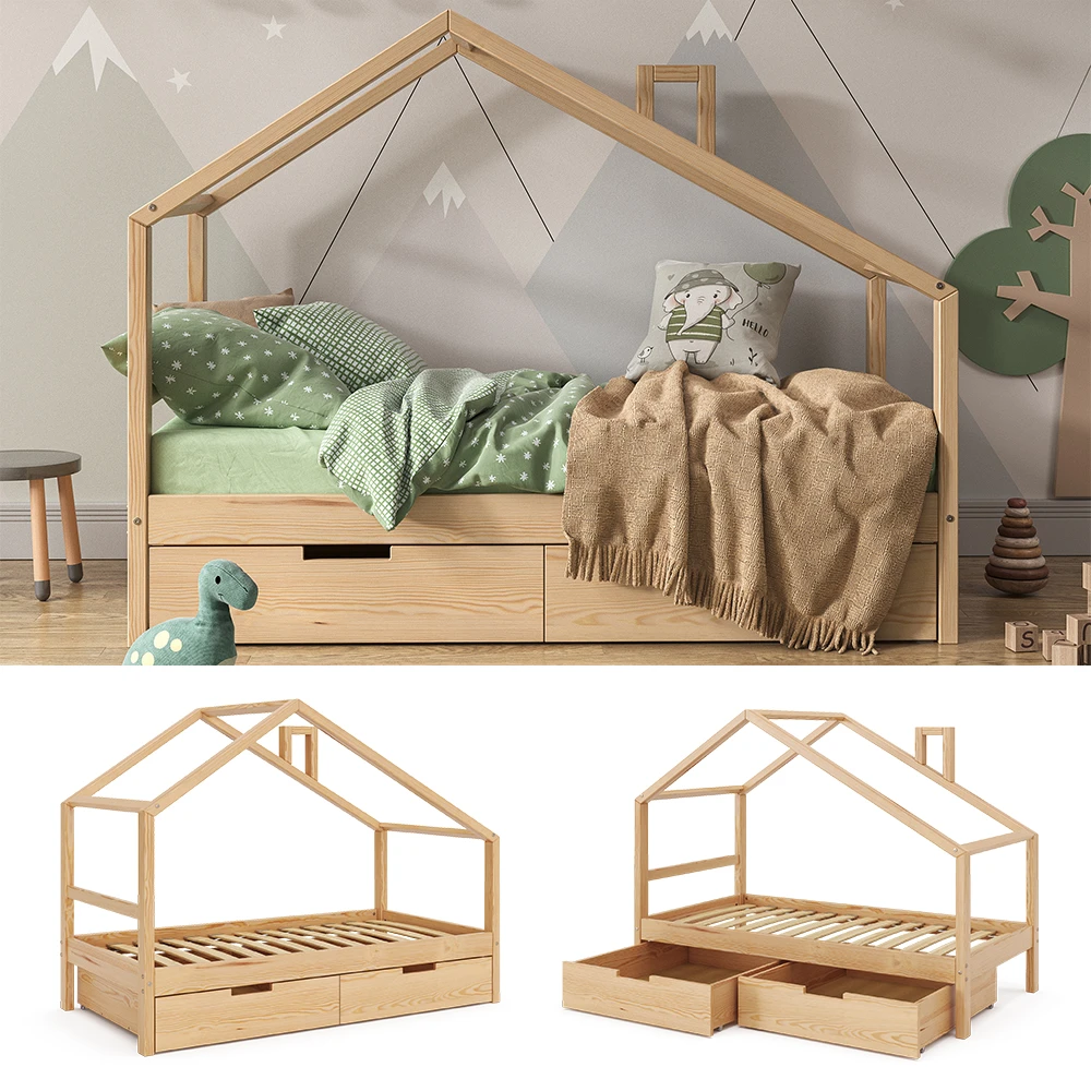 Hausbett "Lori" Naturholz 80x160 Cm Mit Schubladen, Ohne Matratze Vitalispa 4 Hausbett "Lori" Naturholz 80x160 Cm Mit Schubladen, Ohne Matratze Vitalispa – Bild 2