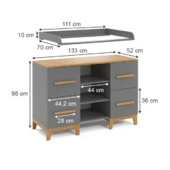 Wickelkommode "Malia" Grau/Eiche 133 X 98 Cm XL Mit 4 Schubladen Vitalispa -Möbel Store m5855 03 ol