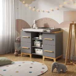 Wickelkommode "Malia" Grau/Eiche 133 X 98 Cm XL Mit 4 Schubladen Vitalispa -Möbel Store m5855 04 ol