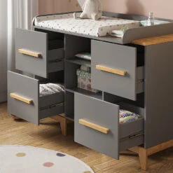 Wickelkommode "Malia" Grau/Eiche 133 X 98 Cm XL Mit 4 Schubladen Vitalispa -Möbel Store m5855 05 ol