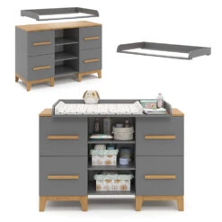 Wickelkommode "Malia" Grau/Eiche 133 X 98 Cm XL Mit 4 Schubladen Vitalispa -Möbel Store m5855 07 ol