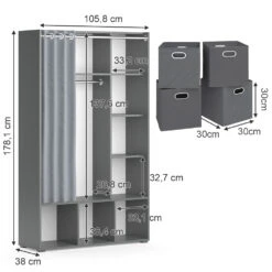 Kleiderschrank "Luigi" Grau 105.8 X 178.1 Cm Mit Faltboxen (grau) Vicco -Möbel Store m5862 fb1737 03 ol