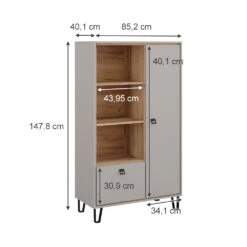 Bücherregal "Tirion" Cashmere-Eiche/Goldkraft Eiche 85.2 X 147.8 Cm Mit Tür, 1 Klappe Und 3 Offenen Fächern Vicco -Möbel Store m5890 03 ol