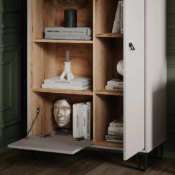 Bücherregal "Tirion" Cashmere-Eiche/Goldkraft Eiche 85.2 X 147.8 Cm Mit Tür, 1 Klappe Und 3 Offenen Fächern Vicco -Möbel Store m5890 05 ol