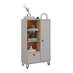 Bücherregal "Tirion" Cashmere-Eiche/Goldkraft Eiche 85.2 X 147.8 Cm Mit Tür, 1 Klappe Und 3 Offenen Fächern Vicco -Möbel Store m5890 07 ol