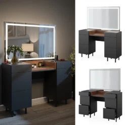 Schminktisch "Anika" Anthrazit/Nussbaum 120 Cm Mit LED-Spiegel Vicco -Möbel Store m5904 sled 02 ol