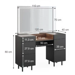 Schminktisch "Anika" Anthrazit/Nussbaum 120 Cm Mit LED-Spiegel Vicco -Möbel Store m5904 sled 03 ol