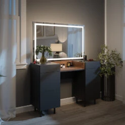 Schminktisch "Anika" Anthrazit/Nussbaum 120 Cm Mit LED-Spiegel Vicco -Möbel Store m5904 sled 04 ol