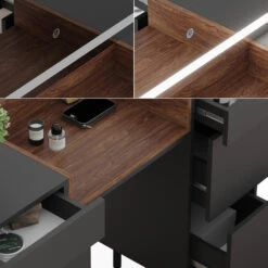 Schminktisch "Anika" Anthrazit/Nussbaum 120 Cm Mit LED-Spiegel Vicco -Möbel Store m5904 sled 06 ol