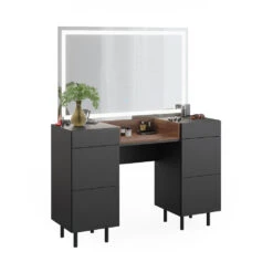 Schminktisch "Anika" Anthrazit/Nussbaum 120 Cm Mit LED-Spiegel Vicco -Möbel Store m5904 sled 07 ol