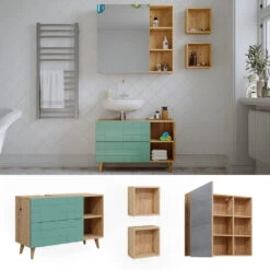 Badmöbelset "Rudi" Eiche/Mint 4er Set Vicco 10 Badmöbelset "Rudi" Eiche/Mint 4er Set Vicco -Möbel Store m5946 02 ol