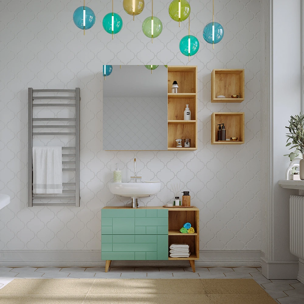 Badmöbelset "Rudi" Eiche/Mint 4er Set Vicco 6 Badmöbelset "Rudi" Eiche/Mint 4er Set Vicco – Bild 4